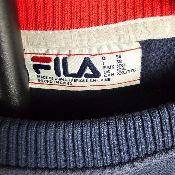 Fila Retro Style Heavy Cotton Crewneck Sweater XXL Navy Red White Logo - Picture 2 of 3